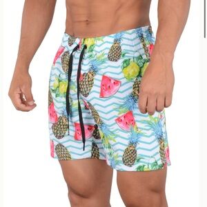 YoungLA Men Large Swim Trunks‎ Lined Waist Drawstring X-Large Fruit Print Shorts